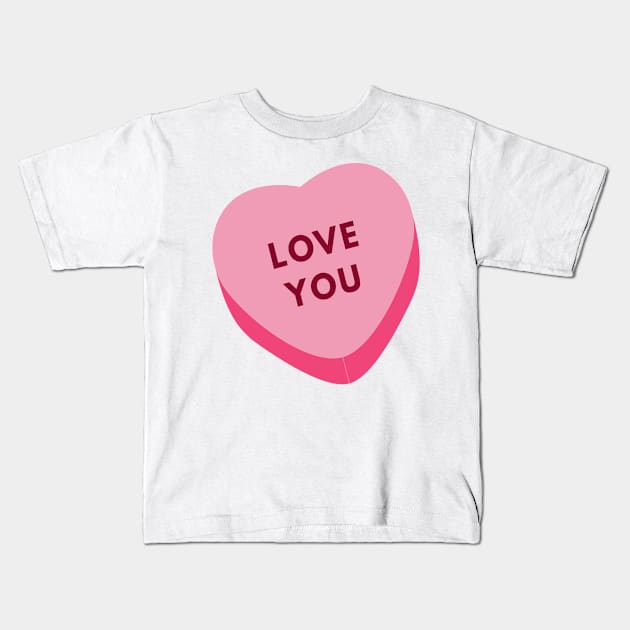 pink love you heart large Kids T-Shirt by Prairie Ridge Designs